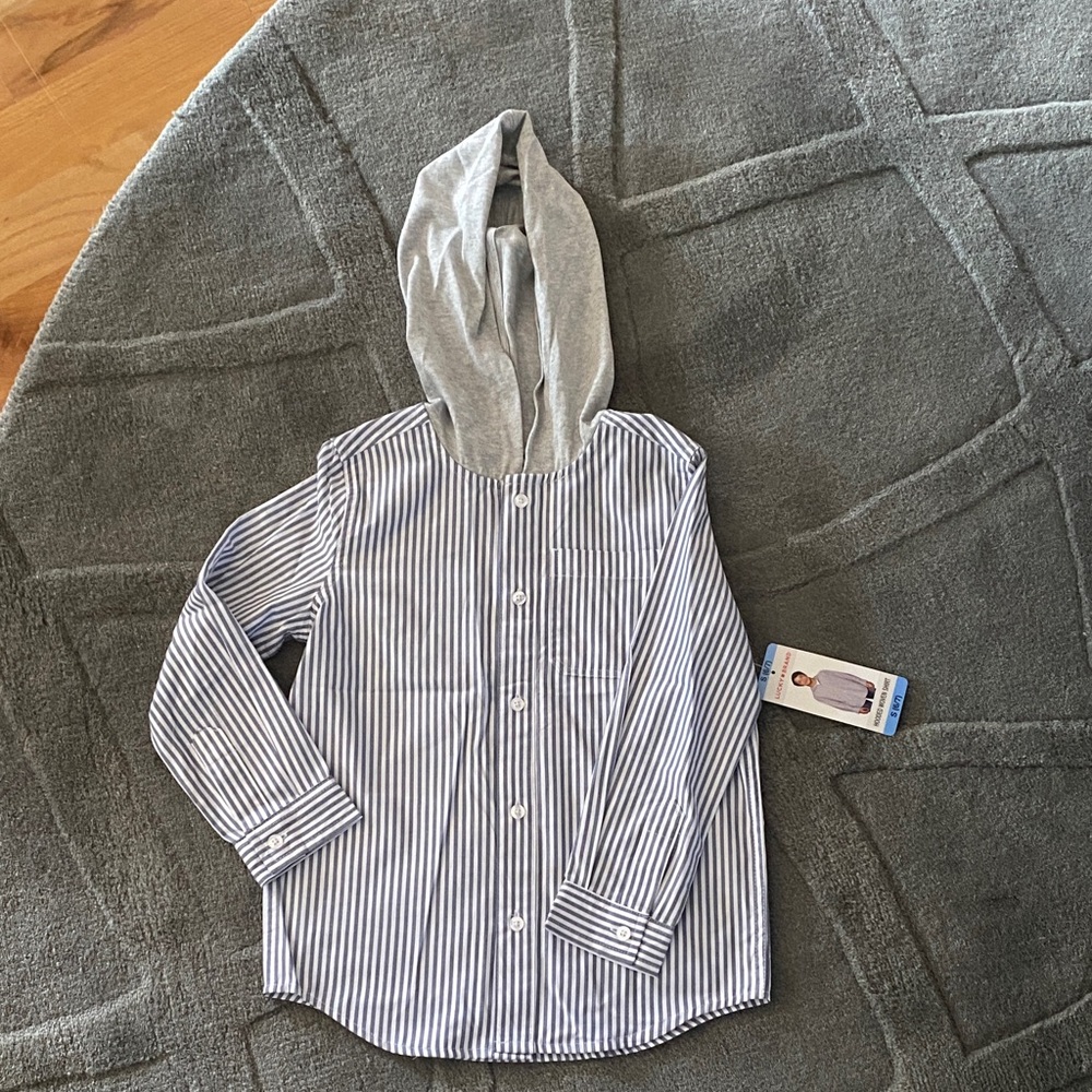 NWT Lucky Brand Blue and White Striped Button Down Hoodie